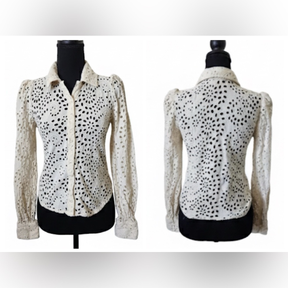 Joie Cream Beige Eyelet Button-Up Shirt Boho Country Western Style 100% Cotton